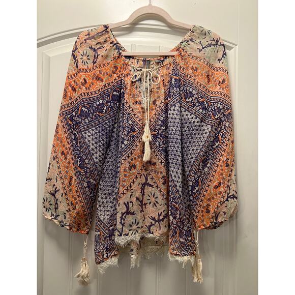 Twelfth Street by Cynthia Vincent Women’s Annuska Peasant Top Size M Multicolor - Picture 2 of 5